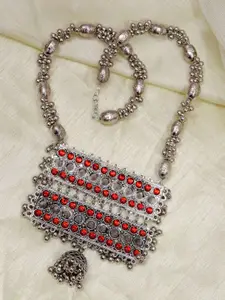 Crunchy Fashion Silver-Plated Oxidised Crystals Studded Necklace