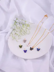 DressBerry Set Of 6 Gold-Plated Butterfly Pendants With Chains