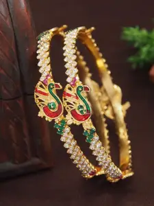 SGA FASHION Set Of 2 Gold-Plated American Diamond Stones Studded Bangles