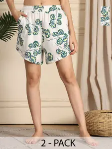 TAG 7 Women Pack of 2 Printed Mid-Rise Lounge Shorts