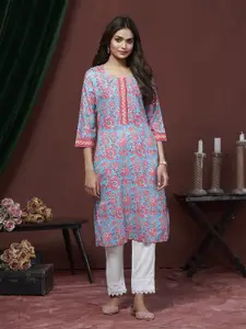 all about you Floral Printed Round Neck Straight Cotton kurta