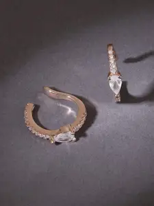 AMI Rose Gold-Plated Cubic Zirconia Studded Contemporary Ear Cuff Earrings