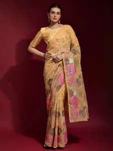 Mitera Floral Beads and Stones Pure Georgette Saree
