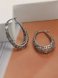 LeCalla 925 Sterling Silver-Plated Antique Filigree Oval Shaped Hoop Earrings