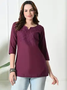 KALINI Women Burgundy Viscose Rayon Straight Kurtis