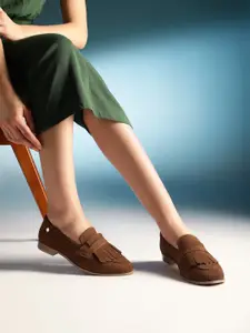 Nautica Women Suede Loafers With Fringe Detail