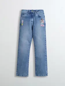 Tiny Girl Girls Regular Fit Mid-Rise Light Fade Barbie Applique Stretchable Jeans