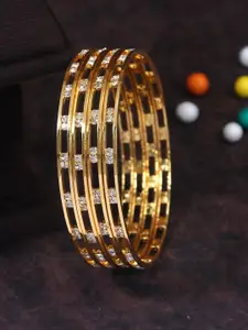 SGA FASHION Set Of 4 Gold-Plated American Diamond Stones Studded Bangles