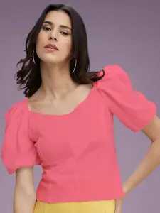 Dream Beauty Fashion Dream Beauty top-33-mg-babypink Women V-Neck Puff Sleeve Top