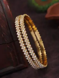 SGA FASHION Set Of 2 Gold-Plated American Diamond Stones Studded Bangles