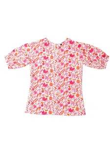 BAESD Girls Floral Print Puff Sleeve Cotton Top