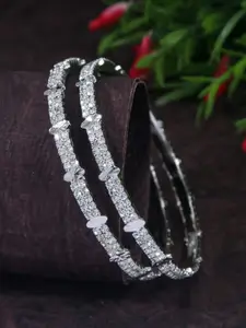 SGA FASHION Set Of 2 Silver-Plated American Diamond Stones Studded Bangles