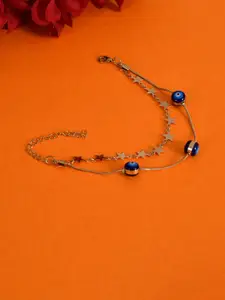 DressBerry Stainless Steel Artificial Stones Studded And Beaded Anklet