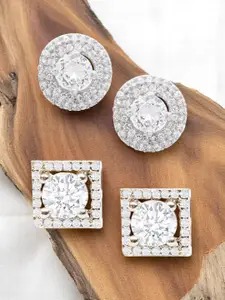 OOMPH Set Of 2 Cubic Zirconia Studded Circular Shaped Studs