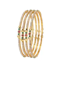 SGA FASHION Set Of 4 Gold-Plated American Diamond Stones Studded Bangles