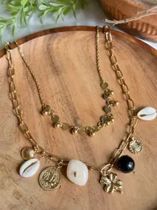 NAMAN ARTS Brass Gold-Plated Layered Necklace