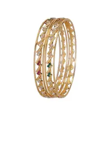 SGA FASHION Set Of 2 Gold-Plated American Diamond Stones Studded Bangles