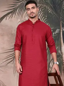 Sangria Textured Pattern Cotton Mandarin Collar Straight Kurta