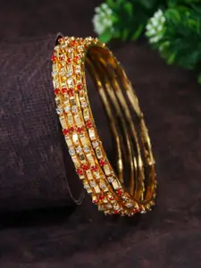 SGA FASHION Set Of 4 Gold-Plated American Diamond Stones Studded Bangles