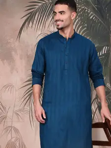 Sangria Textured Pattern Cotton Mandarin Collar Straight Kurta