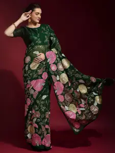 Mitera Ethnic Motifs Embellished Beads and Stones Pure Georgette Saree