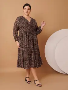 Sztori Women Floral Print Georgette Fit & Flare Plus Size Midi Dress