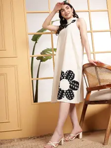 DEEBACO Women Floral Print Halter Neck A-Line Midi Dress