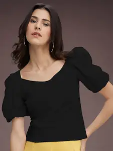 Dream Beauty Fashion Women Puff Sleeve Regular Crop Top