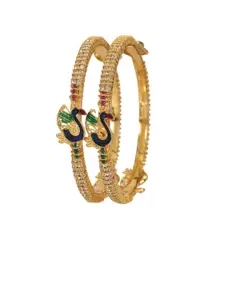 SGA FASHION Set Of 2 Gold-Plated American Diamond Stones Studded Bangles