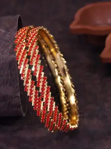 SGA FASHION Set Of 2 Gold-Plated American Diamond Stones Studded Bangles