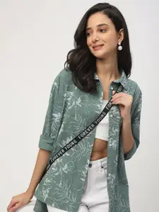 VASTRADO Oversized Classic Seersucker Leafy Printed Cotton Casual Shirt