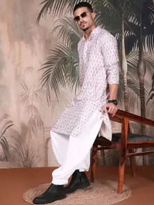 Sangria Men Embellished Printed Regular Straight Knee Length Kurta