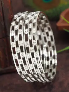 SGA FASHION Set Of 2 Silver-Plated American Diamond Stones Studded Bangles
