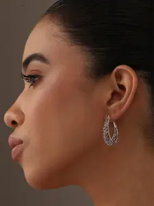 LeCalla 925 Sterling Silver-Plated Antique Filigree Contemporary Oval Shaped Hoop Earrings