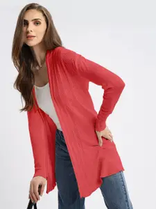 SHOWOFF Women Self Design Open Front Longline Shrug