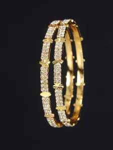 SGA FASHION Set Of 2 Gold-Plated American Diamond Stones Studded Bangles