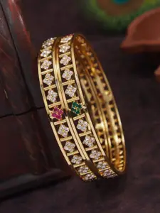 SGA FASHION Set Of 2 Gold-Plated American Diamond Stones Studded Bangles