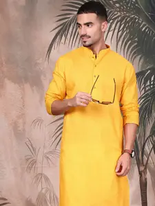 Sangria Textured Pattern Cotton Mandarin Collar Straight Kurta