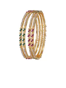 SGA FASHION Set Of 4 Gold-Plated American Diamond Stones Studded Bangles