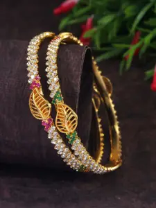 SGA FASHION Set Of 2 Gold-Plated American Diamond Stones Studded Bangles