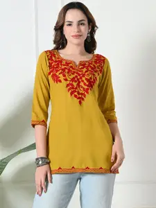 KALINI Women Mustard Viscose Rayon Straight Kurtis