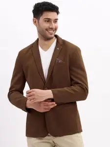 SHOWOFF Cotton Notched Lapel Collar Slim-Fit Single Breasted Blazer