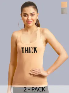 FBAR Women Pack of 2 Typography Print Cotton Tank Top