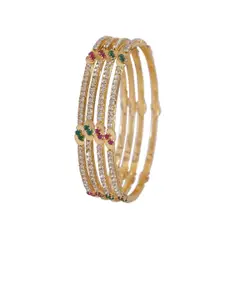SGA FASHION Set Of 4 Gold-Plated American Diamond Stones Studded Bangles