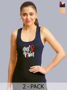 FBAR Women Pack of 2 Typography Printed Tank Regular Top