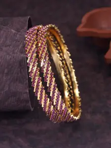 SGA FASHION Set Of 2 Gold-Plated American Diamond Stones Studded Bangles