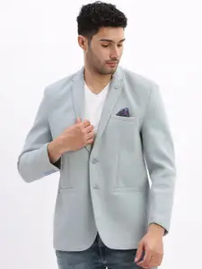 SHOWOFF Cotton Notched Lapel Collar Slim-Fit Single Breasted Blazer