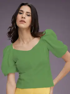 Dream Beauty Fashion Women Solid V-Neck Puff Sleeve Top