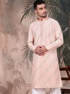 Sangria Men Bandhani Printed Sequins Cotton Straight Kurta