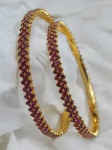 SGA FASHION Set Of 2 Gold-Plated American Diamond Stones Studded Bangles